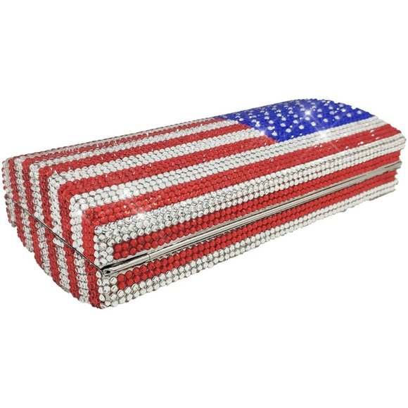 NWT Beautiful Sparkling Bling Swarovski Crystal American Flag Clutch Pur… - Picture 6 of 10